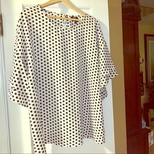 Bobeau Ruffled Bell Sleeve Polka Dot Top